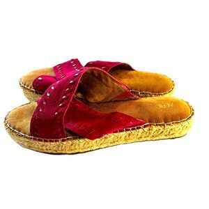 Aerosoles Rose Gold Red Pink Suede Espadrille Slide Sandals Criss Cross 7.5